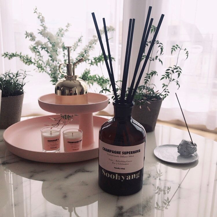 Soohyang家中的客廳亦放置了自家製作的香味產品。