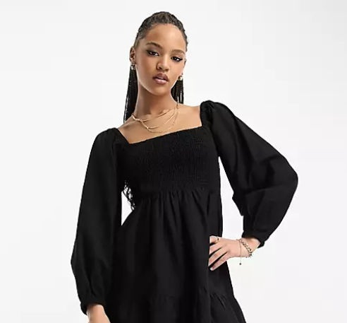 Miss Selfridge 黑色泡泡袖連衣裙